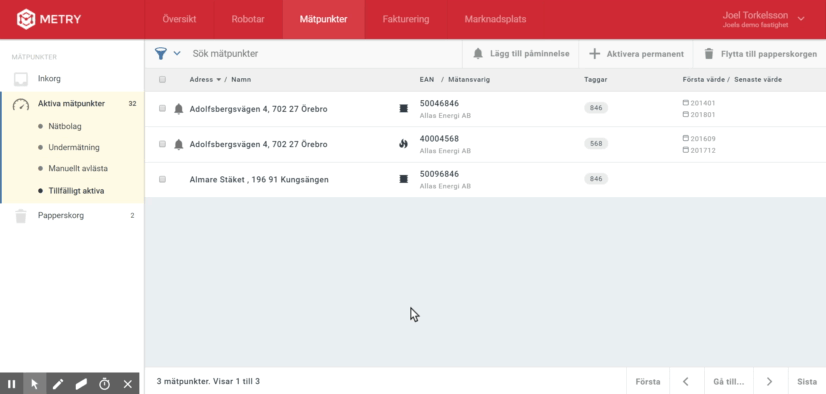 Metry portal snap shot